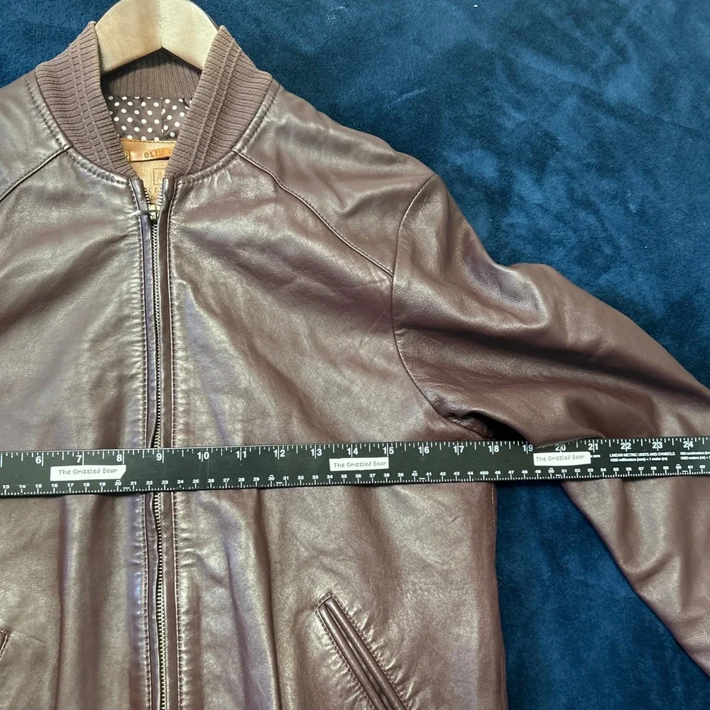 Arturo Calle Mens‎ Brown Leather Bomber Jacket Size S $350 Brown Slim Fit Flight